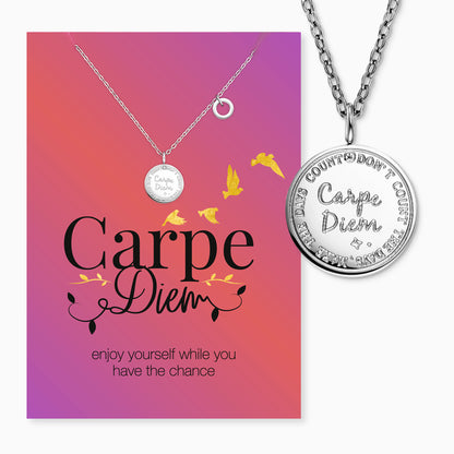 Halskette Edelstahl Silber Grußkarte Carpe Diem