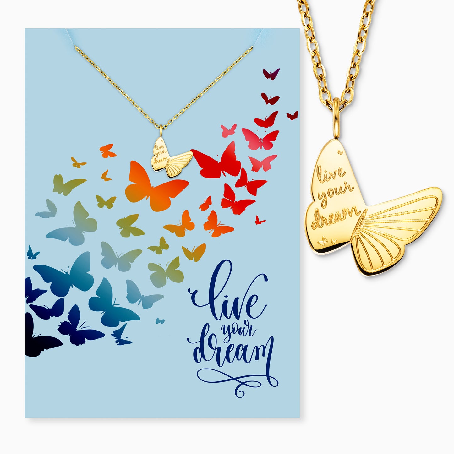 Halskette Edelstahl Gold mit Grußkarte Dream