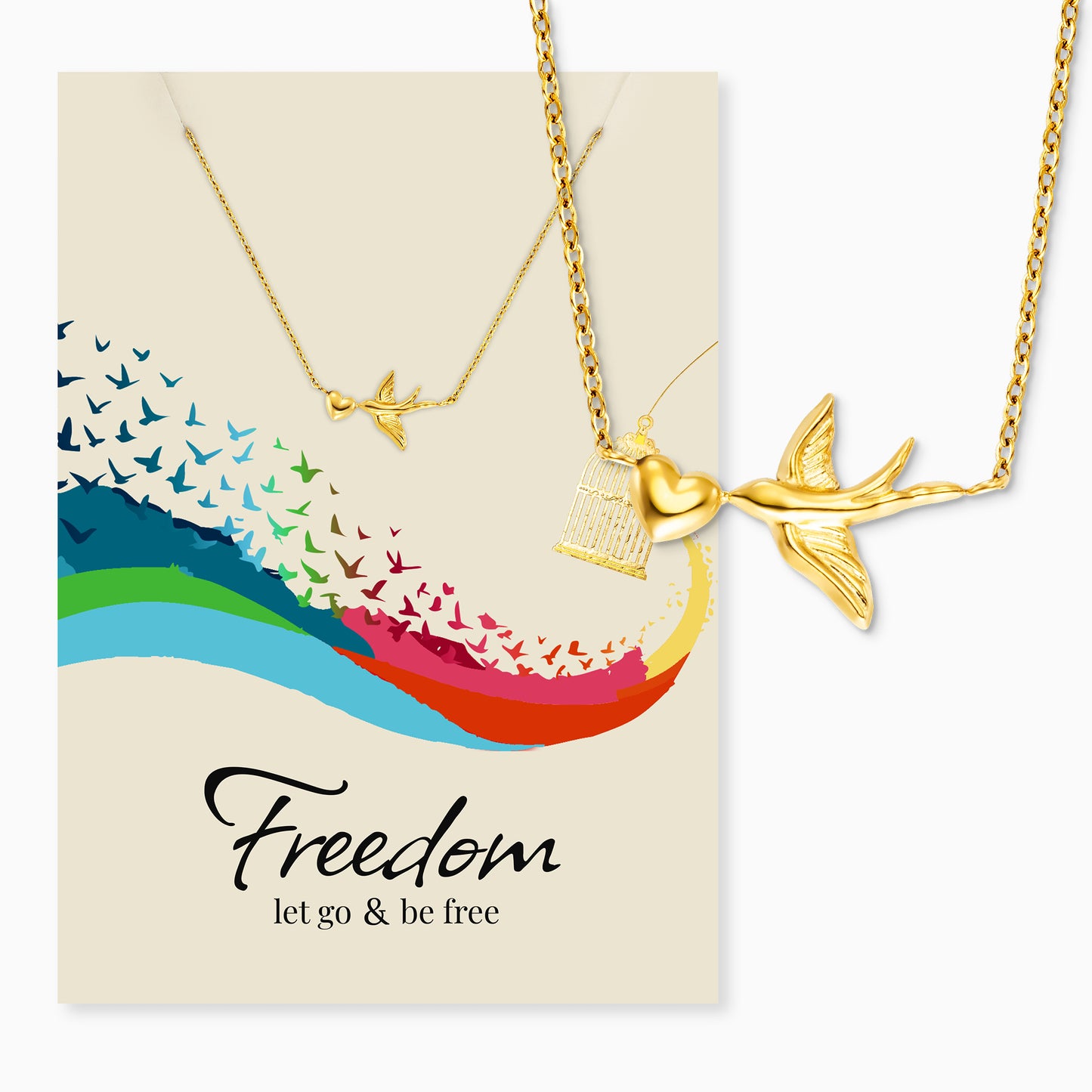 Halskette Edelstahl Gold mit Grußkarte Freedom