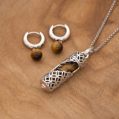 Engelsrufer women's silver necklace pendant with tiger eye power stone size M