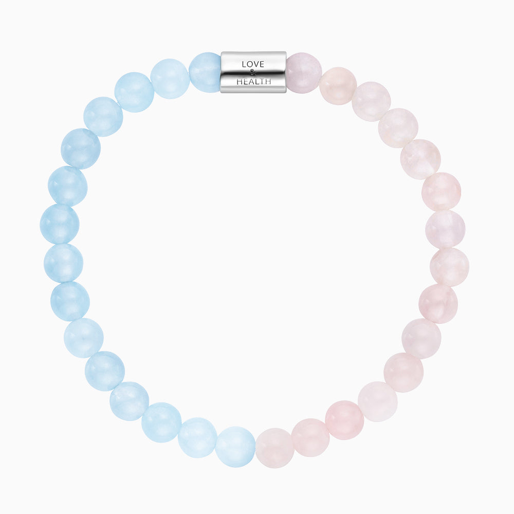 Armband 925er Silber mit Kraftstein Rosenquarz und Blauer Achat - S