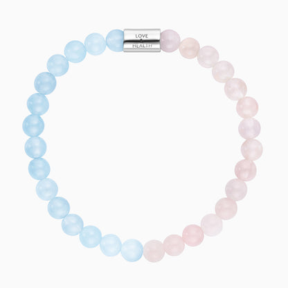 Armband 925er Silber mit Kraftstein Rosenquarz und Blauer Achat - S