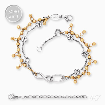 Momente für immer - 2er Duo Set Armband Edelstahl BOHO Infinity Bicolor & Halskette Edelstahl Silber Carpe Diem Grußkarte