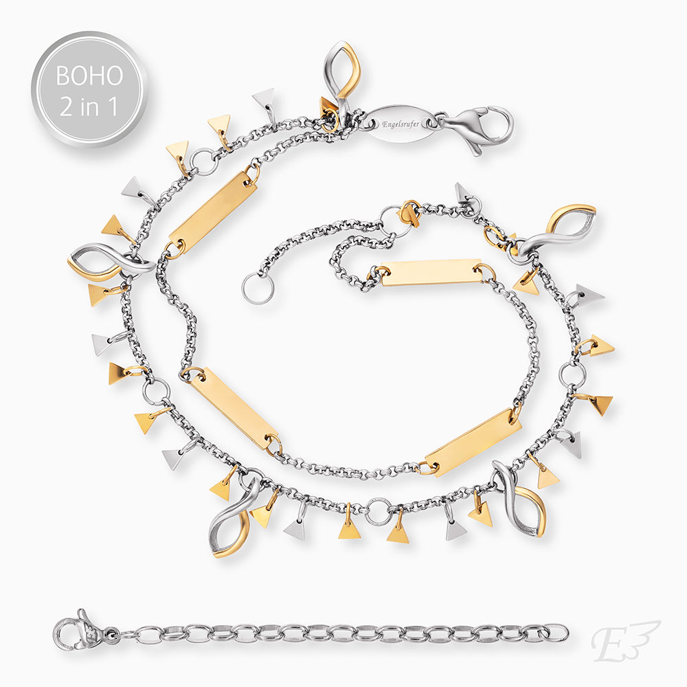 Flügel der Freiheit - 2er Duo Set Armband Edelstahl BOHO Triangle Bicolor & Halskette Edelstahl Gold Live Your Dream Grußkarte