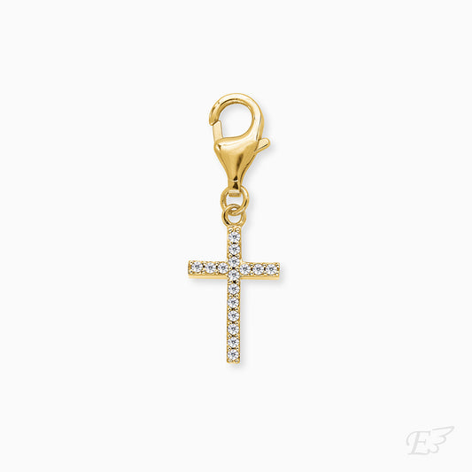 Engelsrufer Kreuz Charm in Gold mit funkelnden Zirkonia-Steinen