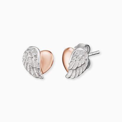Ohrstecker 925er Silber Herzflügel Bicolor mit Zirkonia