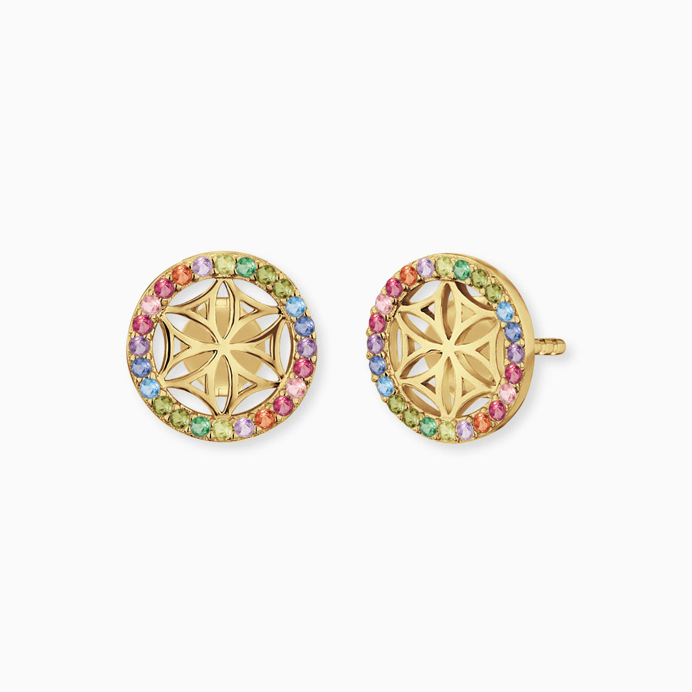 Engelsrufer Lebensblume Ohrstecker in Gold mit funkelnden Zirkonia-Steinen Multicolor