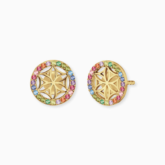 Engelsrufer Lebensblume Ohrstecker in Gold mit funkelnden Zirkonia-Steinen Multicolor