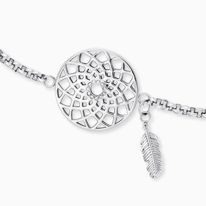 Fußkette Edelstahl Traumfänger und Feder