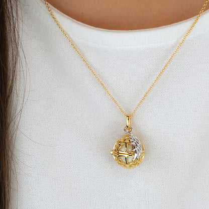 Halskette 925er Silber Engelsrufer Gold mit Klangkugel Weiß Größe XS