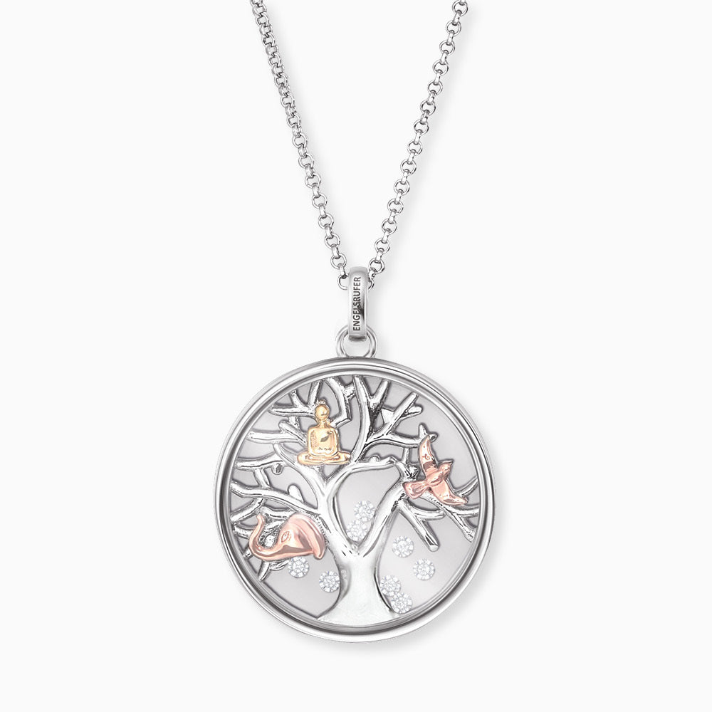 Halskette 925er Silber Glaslinse Lebensbaum Tricolor mit Zirkonia