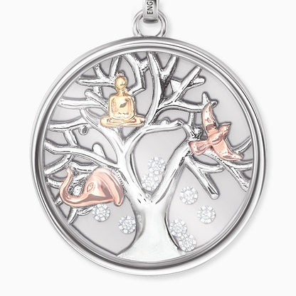 Halskette 925er Silber Glaslinse Lebensbaum Tricolor mit Zirkonia