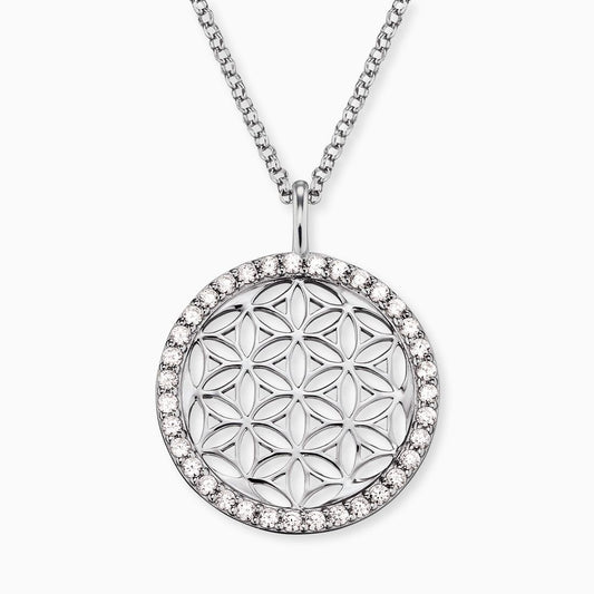 Halskette 925er Silber Lebensblume mit Zirkonia silber