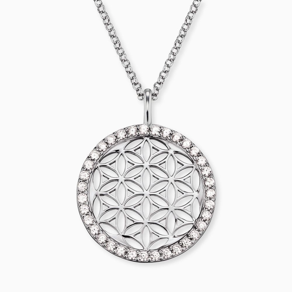 Engelsrufer mit Anhänger Lebensblume Halskette in Gold mit funkelnden Zirkonia-Steinen Multicolor
