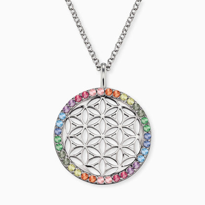 Engelsrufer mit Anhänger Lebensblume Halskette aus Silber mit funkelnden Zirkonia-Steinen Multicolor