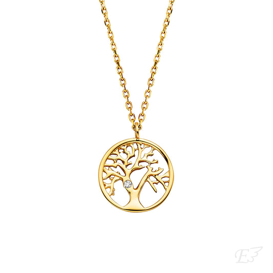 Halskette 375er Gold Lebensbaum mit Diamant
