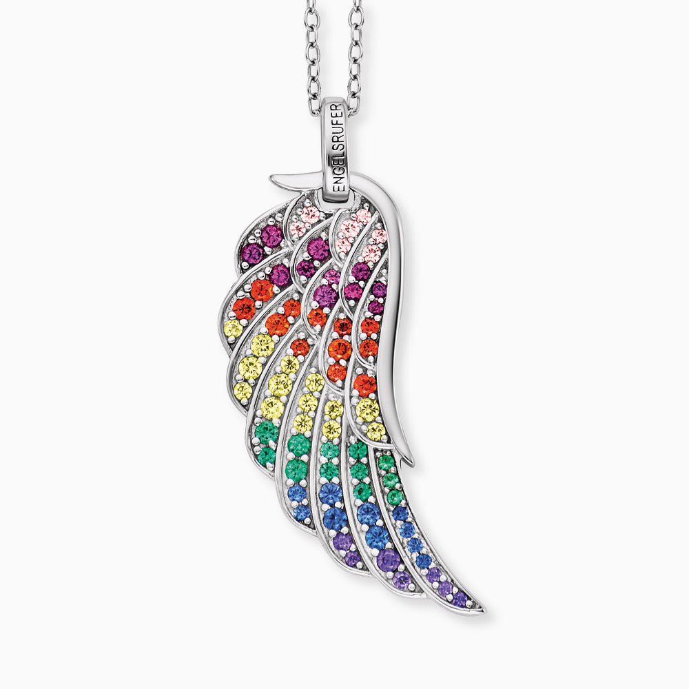 Engelsrufer Flügel Kette aus Silber mit funkelnden Zirkonia-Steinen Multicolor