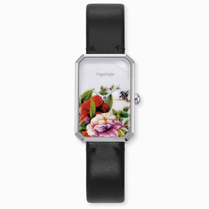 Engelsrufer Kinderuhr mit blume silber lederband schwarzmotiv in Multicolor