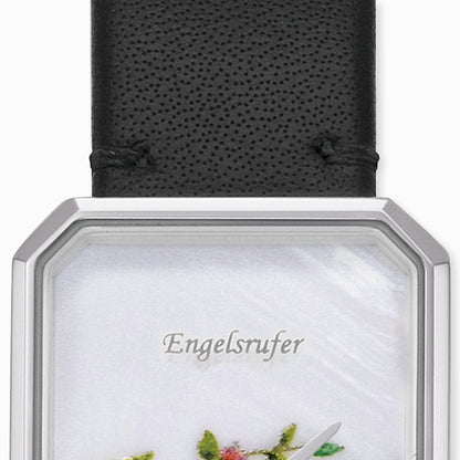 Uhr Edelstahl Blume mit Lederband Schwarz