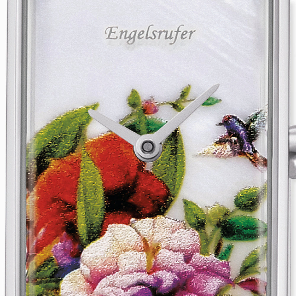 Uhr Edelstahl Blume mit Lederband Schwarz