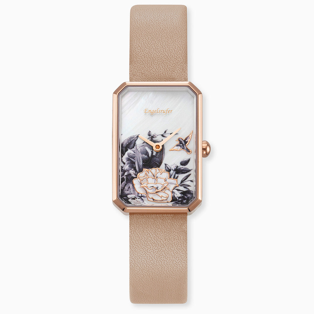 Engelsrufer Kinderuhr mit blume roségold lederband braunmotiv in Multicolor