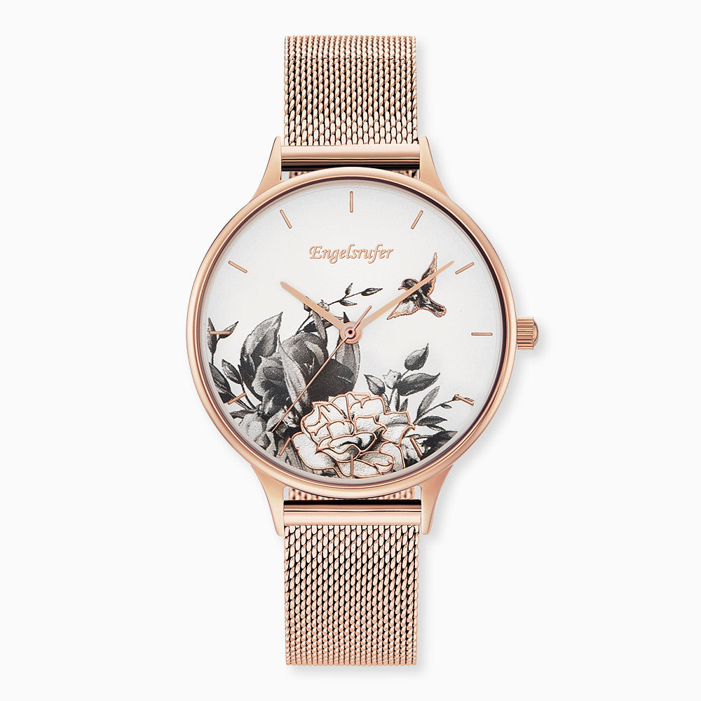 Engelsrufer Kinderuhr mit blume roségold meshband roségoldmotiv in Multicolor
