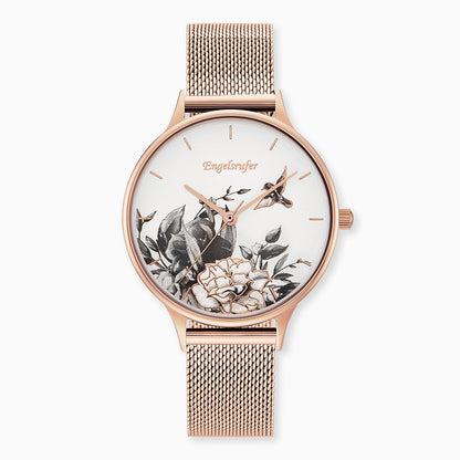 Engelsrufer Kinderuhr mit blume roségold meshband roségoldmotiv in Multicolor