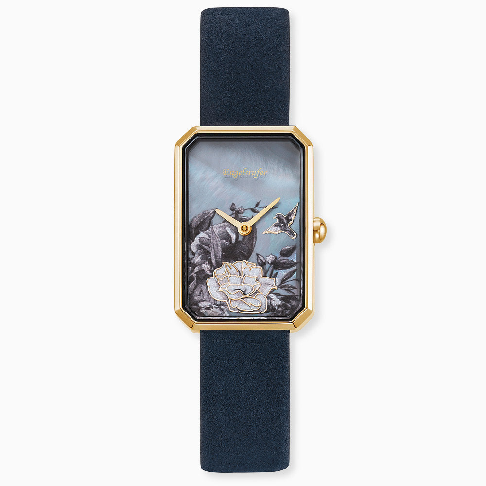 Engelsrufer Kinderuhr mit blume gold nubuk nubukleder nachtblaumotiv in Multicolor