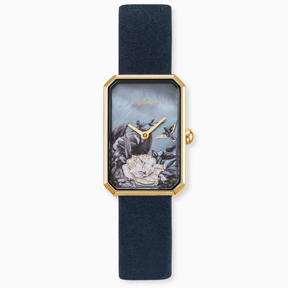 Engelsrufer Kinderuhr mit blume gold nubuk nubukleder nachtblaumotiv in Multicolor