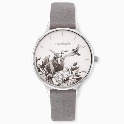 Engelsrufer Kinderuhr mit blume silber nubuk lederband graumotiv in Multicolor