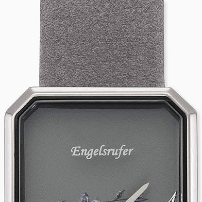 Uhr Edelstahl Blume mit Nubuk Lederband Grau