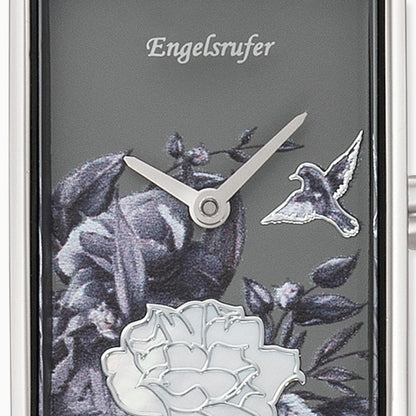 Uhr Edelstahl Blume mit Nubuk Lederband Grau