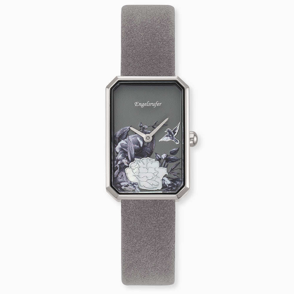 Engelsrufer Kinderuhr mit blume silber nubuk lederband graumotiv in Multicolor