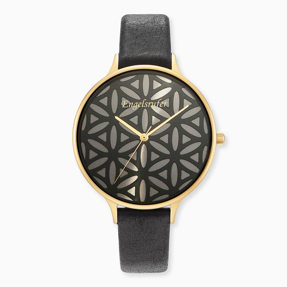 Engelsrufer Kinderuhr mit lebensblume gold lederband schwarzmotiv in Multicolor