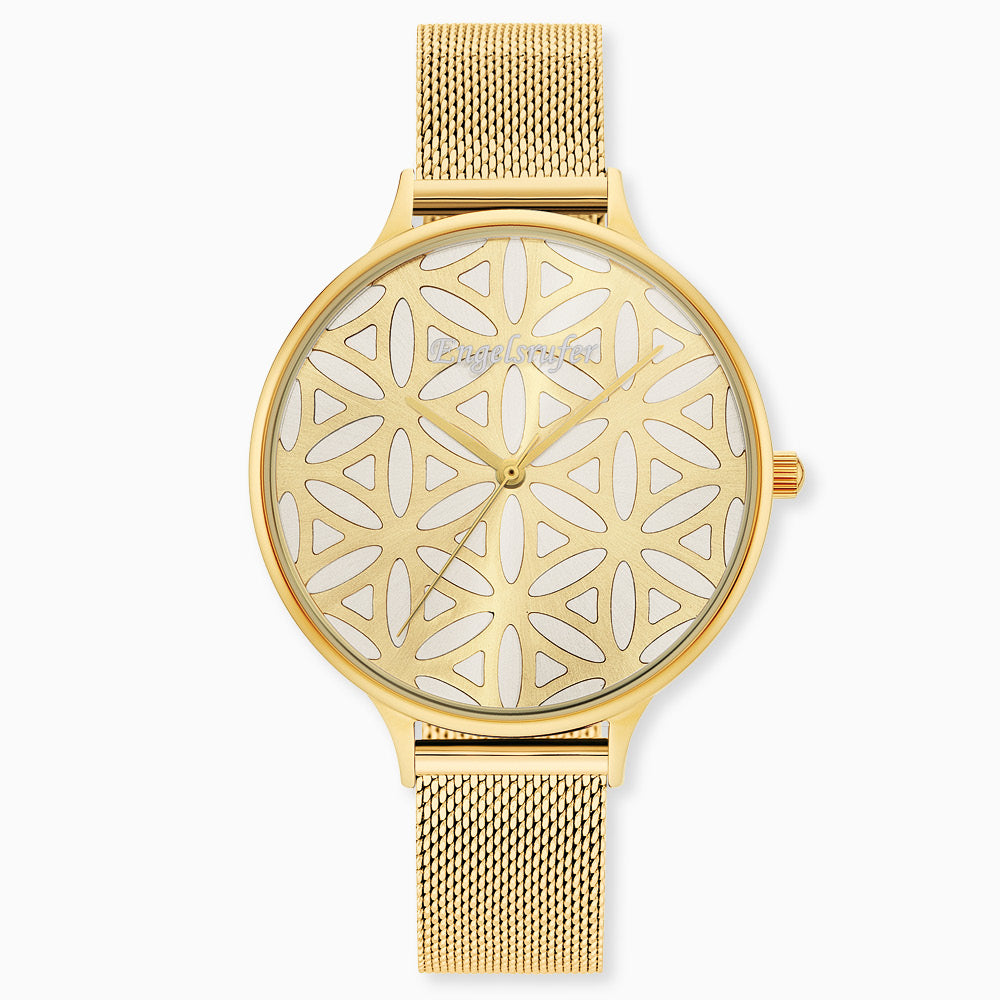 Engelsrufer Kinderuhr mit lebensblume gold meshband goldmotiv in Multicolor