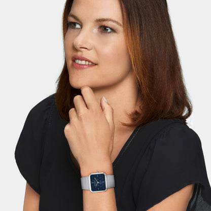Uhr Edelstahl Lebensblume Blau mit Edelstahl Mesh-Band