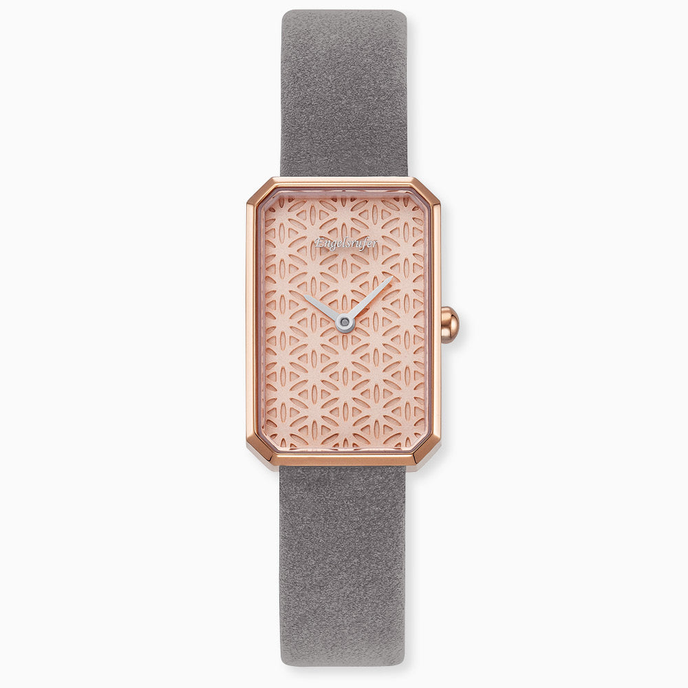 Engelsrufer Kinderuhr mit lebensblume roségold nubuk lederband graumotiv in Multicolor