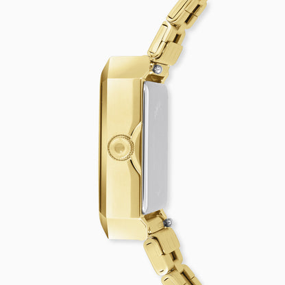Uhr Edelstahl Lebensblume Schwarz mit Edelstahl Armband Gold