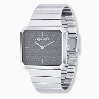 Uhr Edelstahl Lebensblume Schwarz mit Edelstahl Armband