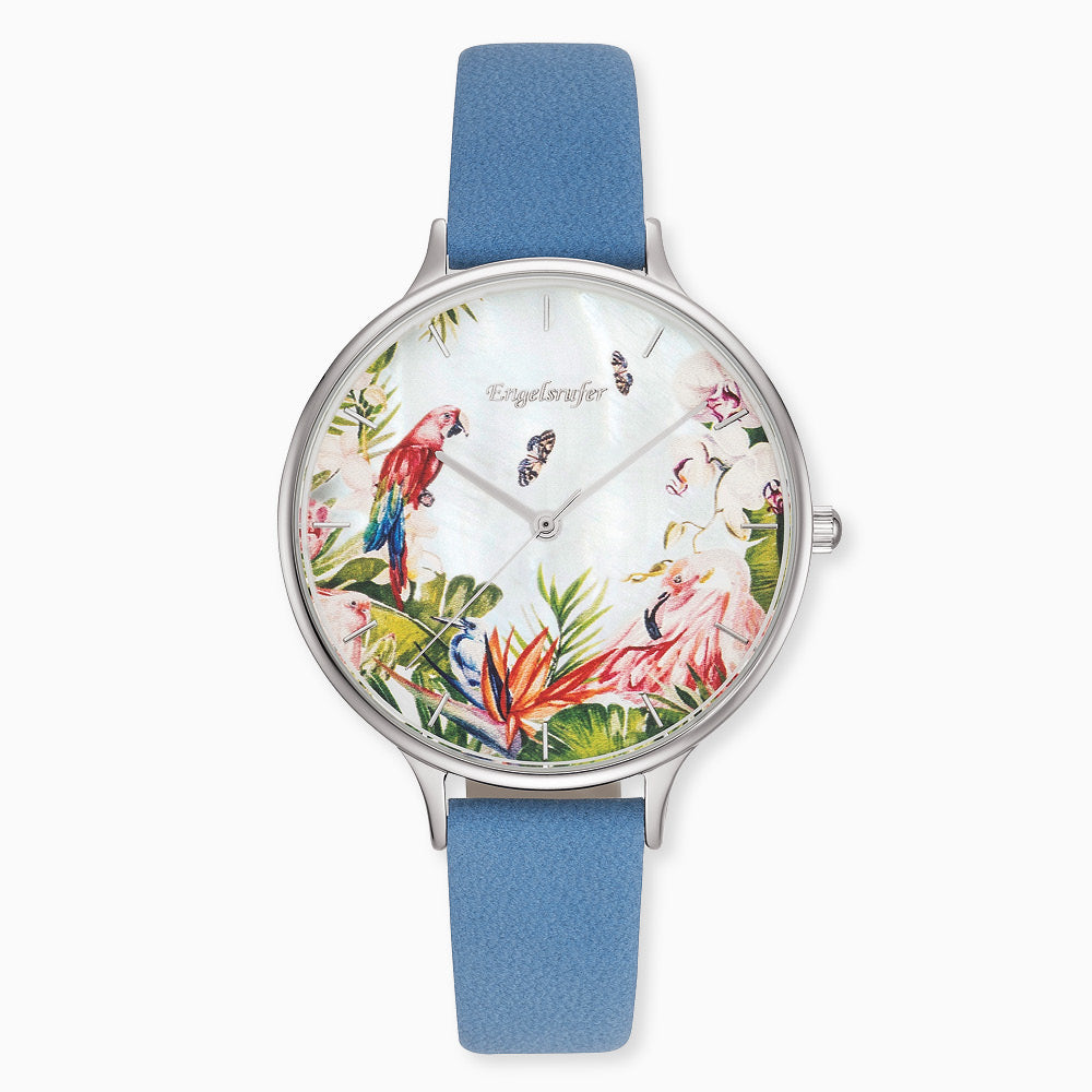 Engelsrufer Kinderuhr mit paradise silber nubukleder azurblaumotiv in Multicolor