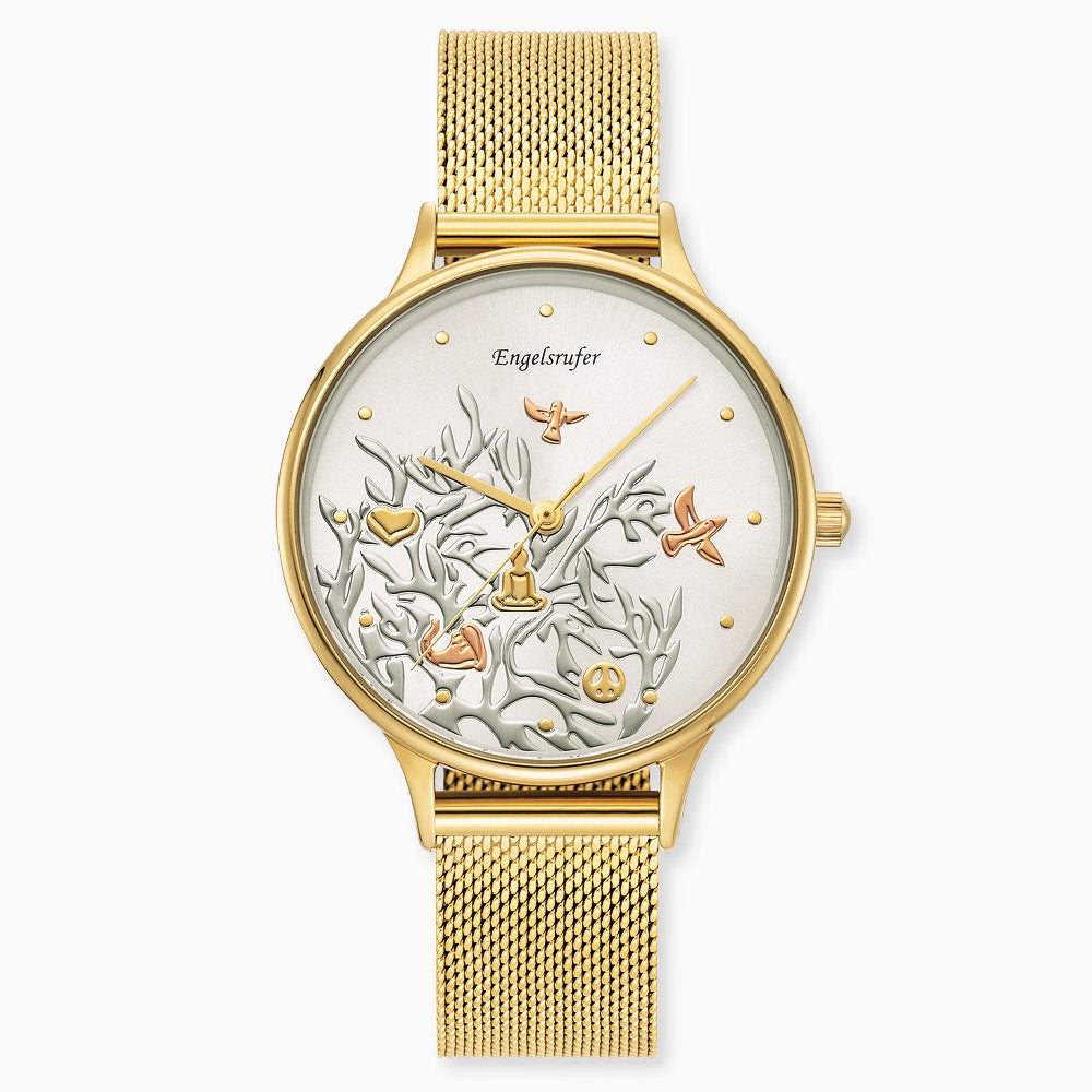 Engelsrufer Kinderuhr mit lebensbaum gold meshband goldmotiv in Multicolor