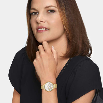 Uhr Edelstahl Lebensbaum mit Mesh-Band Gold