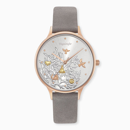 Engelsrufer Kinderuhr mit lebensbaum roségold nubuk lederband graumotiv in Multicolor