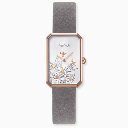 Engelsrufer Kinderuhr mit lebensbaum roségold nubuk lederband graumotiv in Multicolor