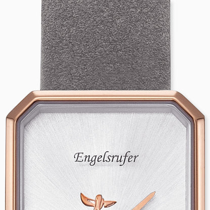 Uhr Edelstahl Lebensbaum Rosé mit Nubuk Lederband Grau