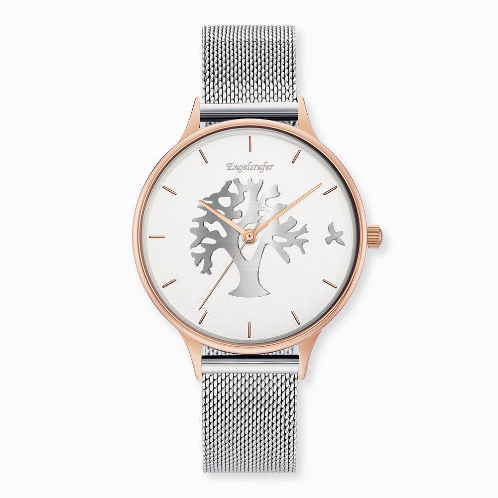 Engelsrufer Kinderuhr mit lebensbaum roségold meshband silbermotiv in Multicolor