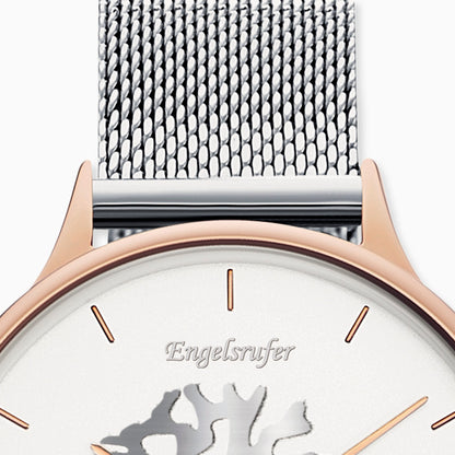 Uhr Edelstahl Lebensbaum Bicolor mit Edelstahl Mesh-Band
