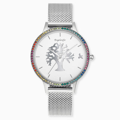 Engelsrufer Kinderuhr mit lebensbaum silber mit zirkonia meshband silbermotiv in Multicolor