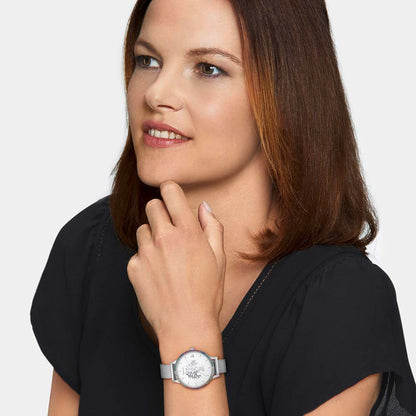 Uhr Edelstahl Lebensbaum mit Zirkonia Multicolor und Edelstahl Mesh-Band