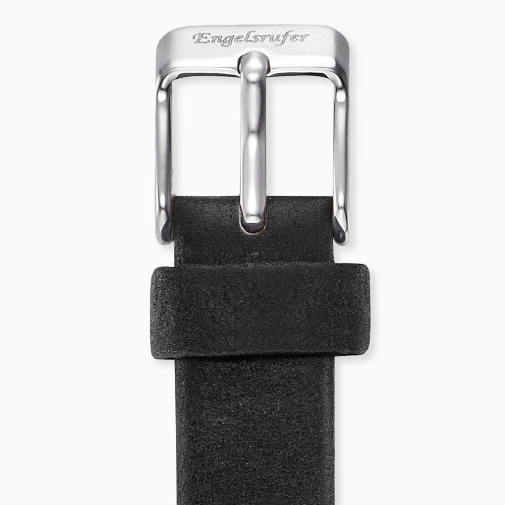 Lederarmband Schwarz für Uhren mit Edelstahl Verschluss 12 mm